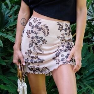 Urban Outfitters Mini Mesh Hawaiian Print Skirt in Brown/Tan